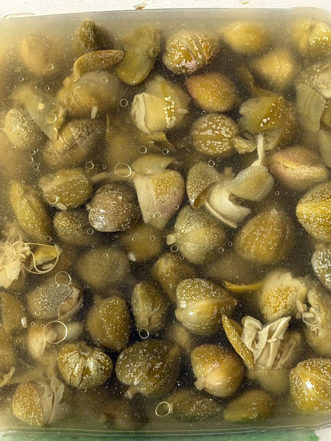 Frutos en conserva dentro de un recipiente